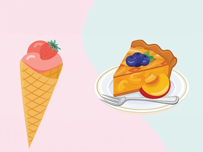 Ice cream cone and slice of pie illustration